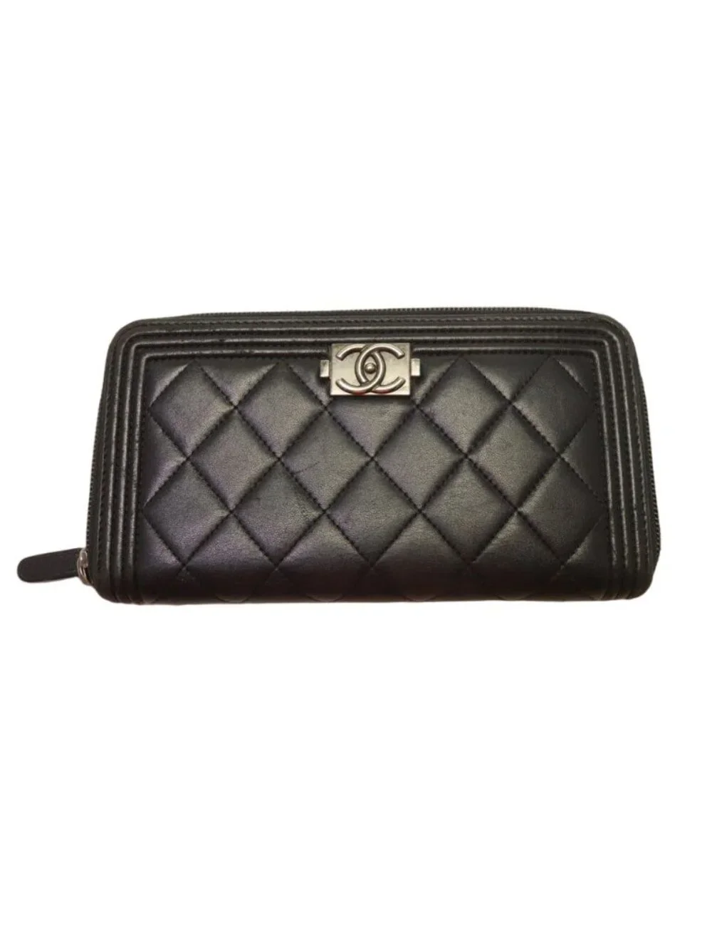 Chanel Boy Lambskin Zip Around Wallet